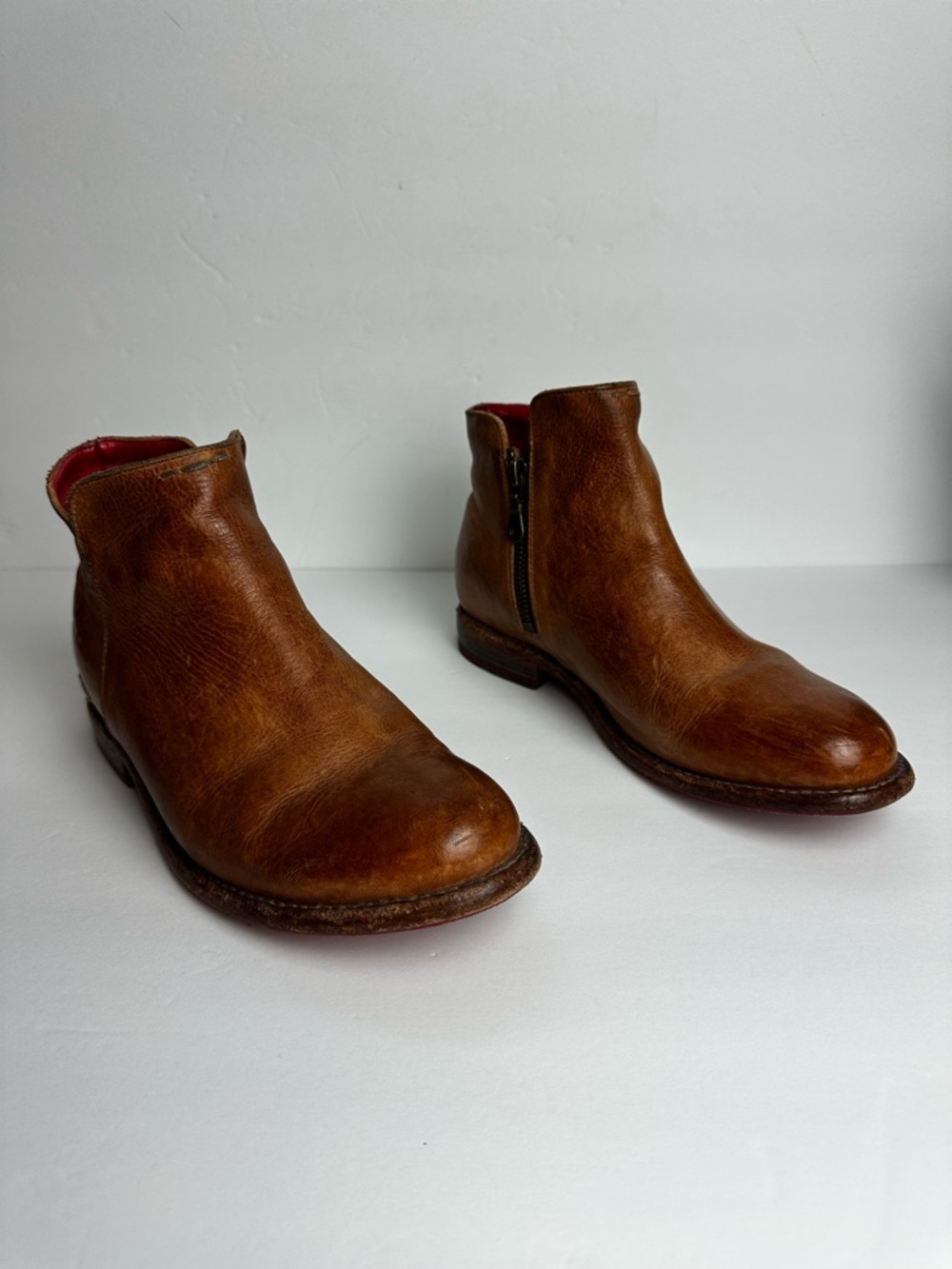 Bed Stu Yurisa Ankle Boots Women’s Size 8.5 Brown Leather Distressed Zip Boho